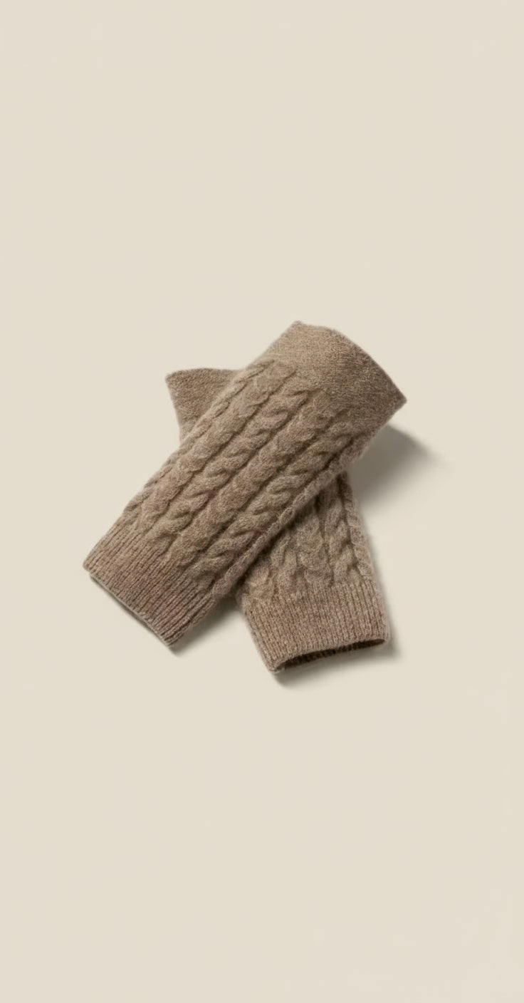 Cashmere Cable-Knit Fingerless Mittens
