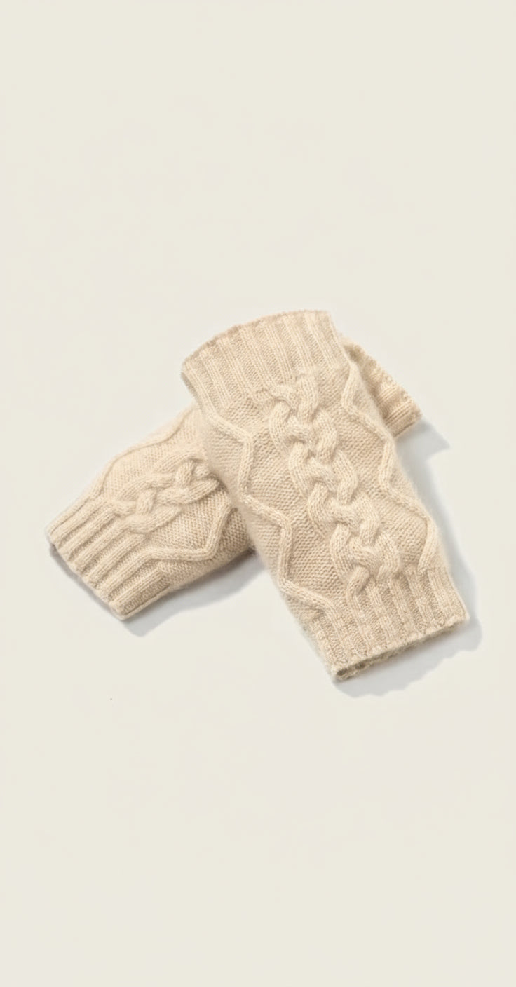 Cashmere Cable-Knit Fingerless Mittens