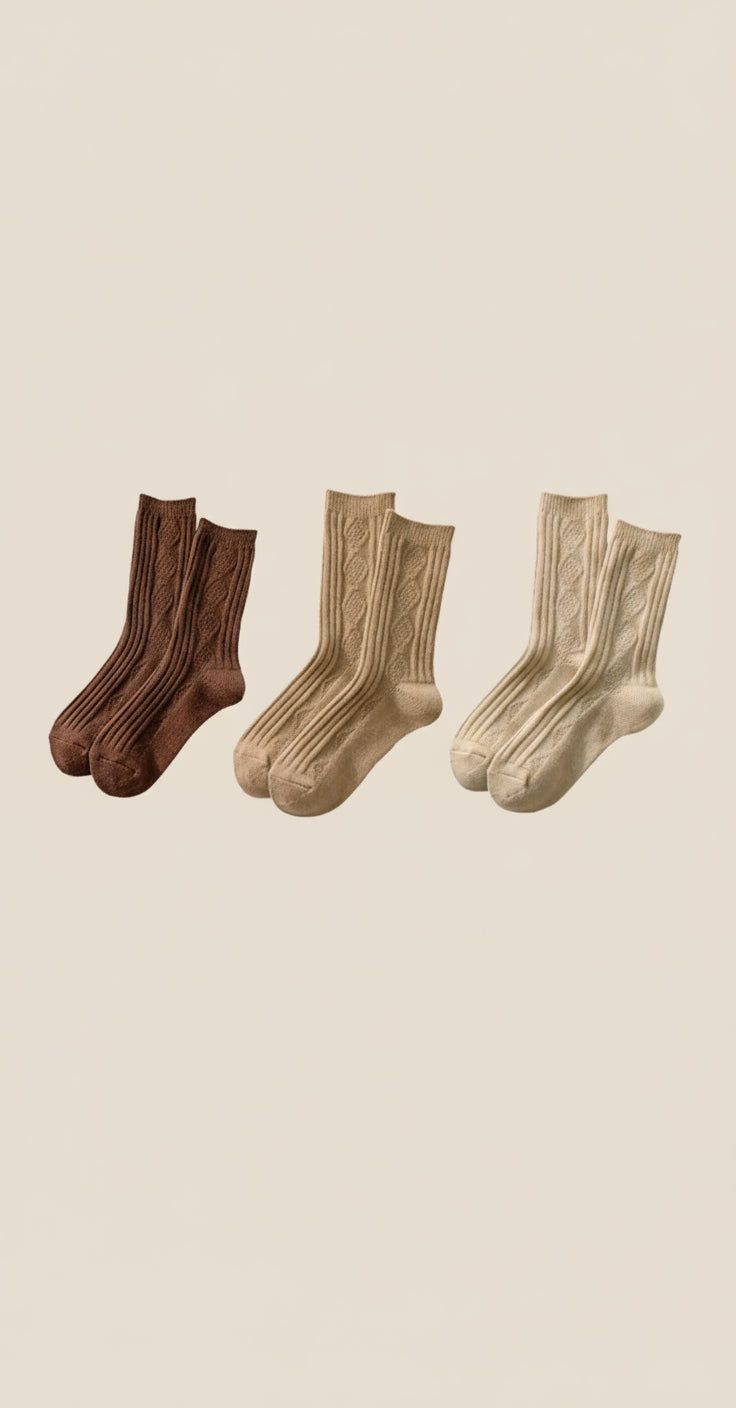 Wool Cable Knit Socks – Set of 3