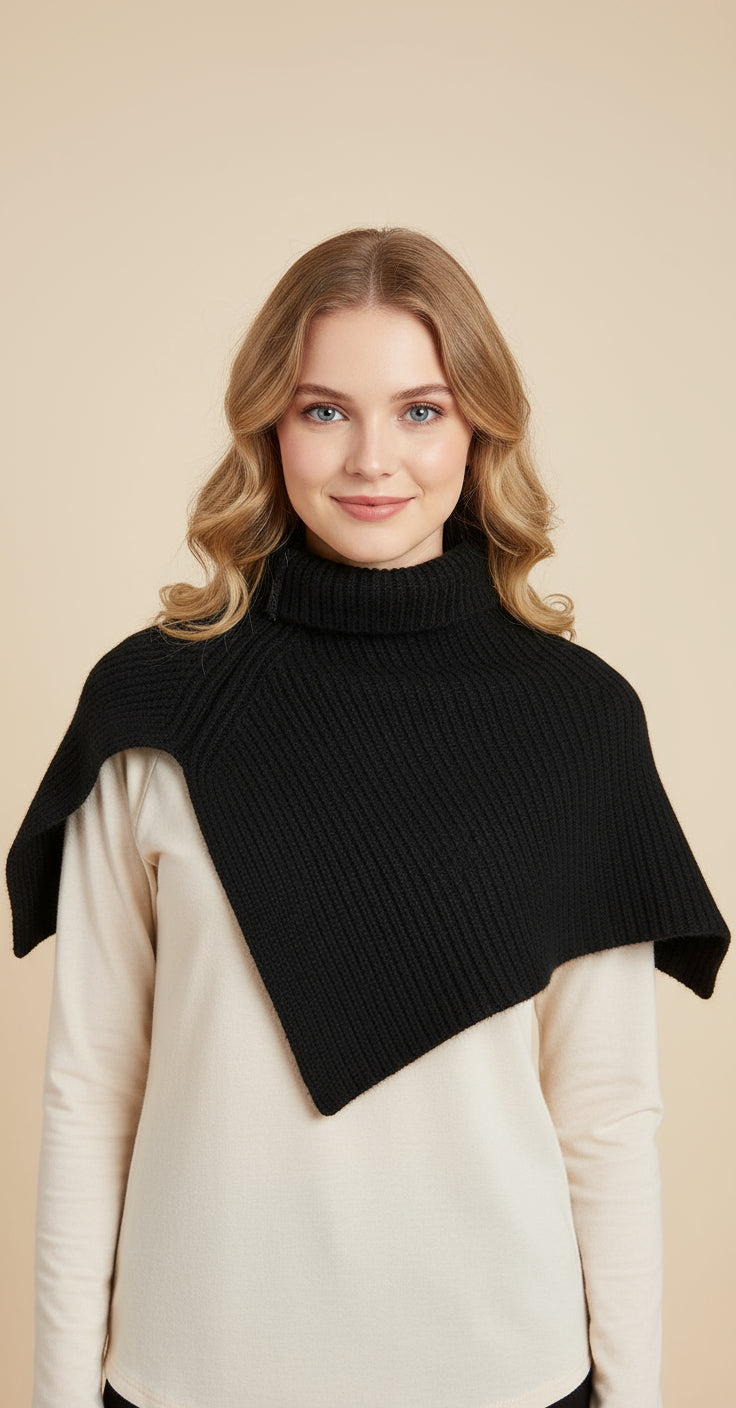 Wool Turtleneck Shoulder Cape