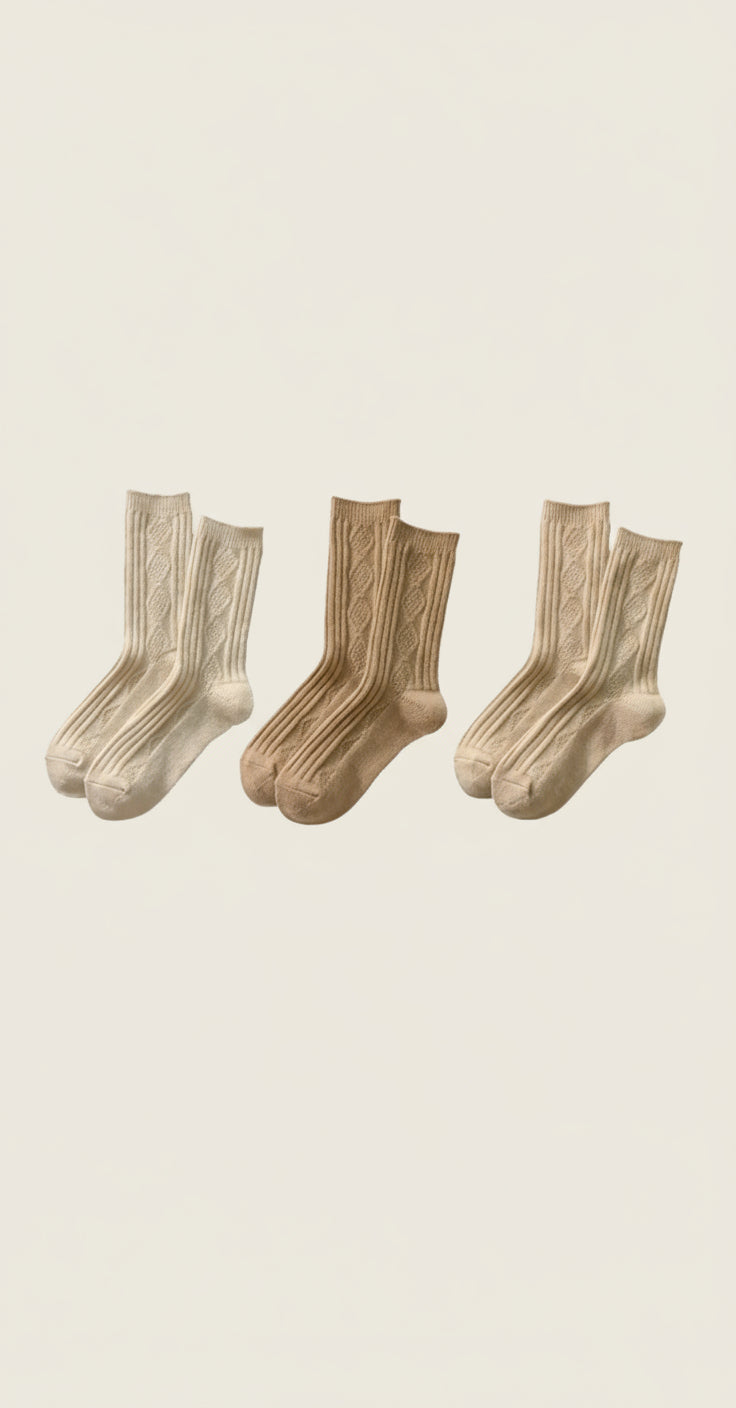 Wool Cable Knit Socks – Set of 3