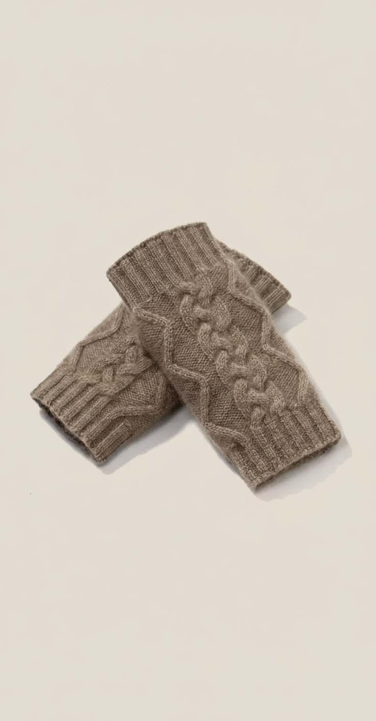 Cashmere Cable-Knit Fingerless Mittens