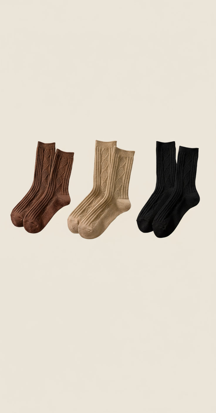 Wool Cable Knit Socks – Set of 3